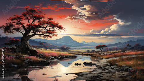 Serene Sunset Over African Savanna Landscape