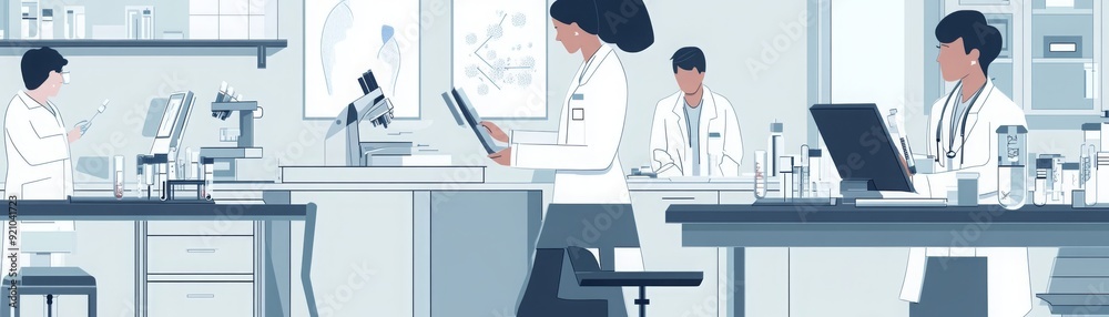 Scientists in lab coats working in a laboratory. Scientists in lab coats working in a laboratory.