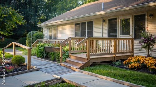 Modifications to the home environment - Image of a home that has been modified to provide comfortable and restorative comfort, such as a wheelchair ramp and toilet seat.