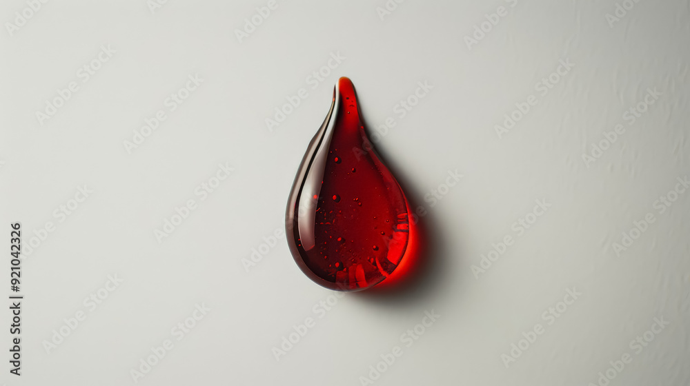 Obraz premium A red drop of blood is shown in a glass. The drop is almost completely filled with blood, with only a small portion of it visible. Concept of sadness or loss