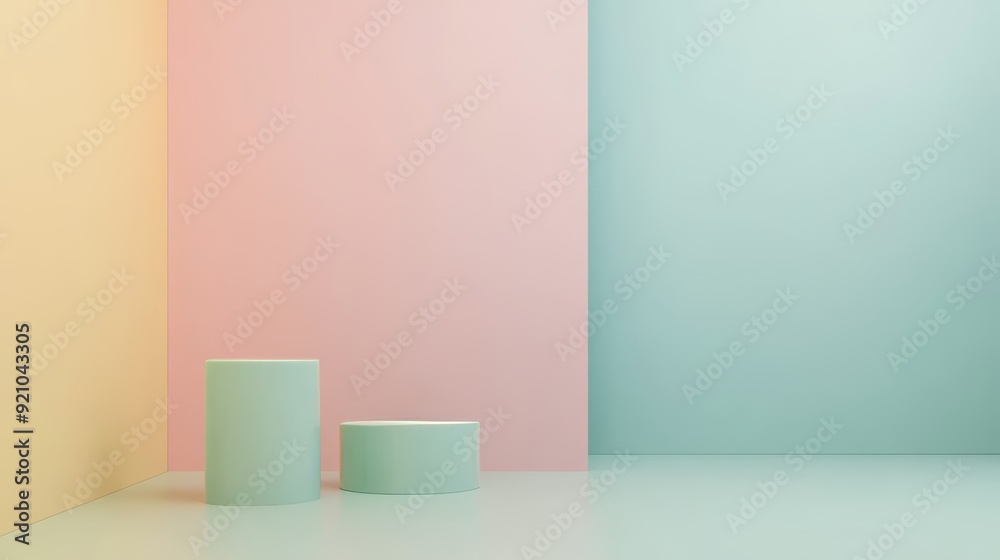 Multicolored tech background with geometric 3D structure. Clean, pastel colored design with simple, modern forms. Multicolored tech background with geometric 3D structure. Clean, pastel colored design with simple, modern forms.