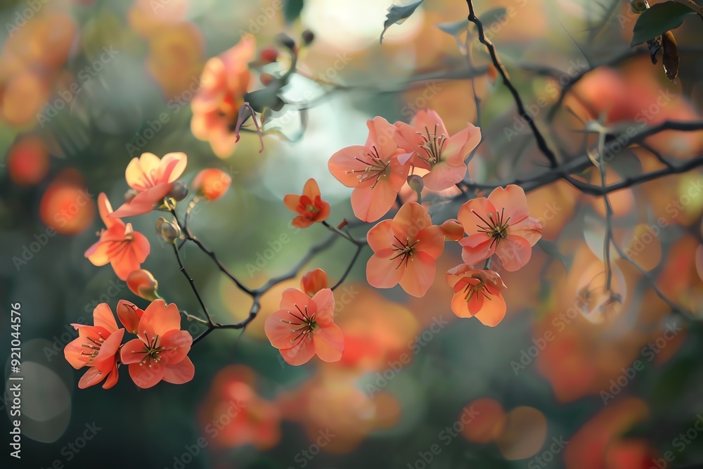 Close-up of delicate pink blossoms on a branch, with blurred background. Close-up of delicate pink blossoms on a branch, with blurred background.