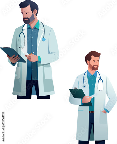 Confident male doctor reviewing medical chart, healthcare professional-