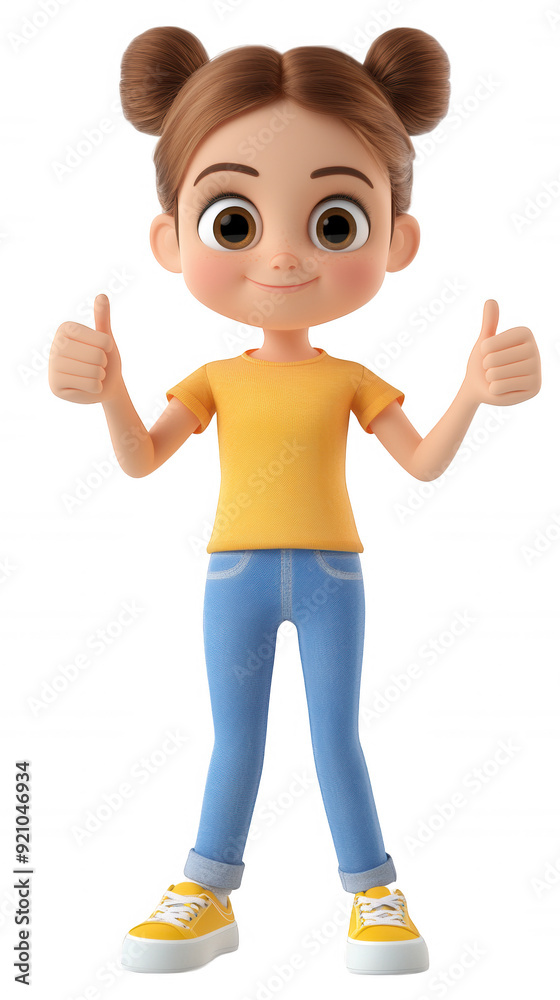 3D character of a little child girl showing thumbs up isolated on transparent background 3D character of a little child girl showing thumbs up isolated on transparent background