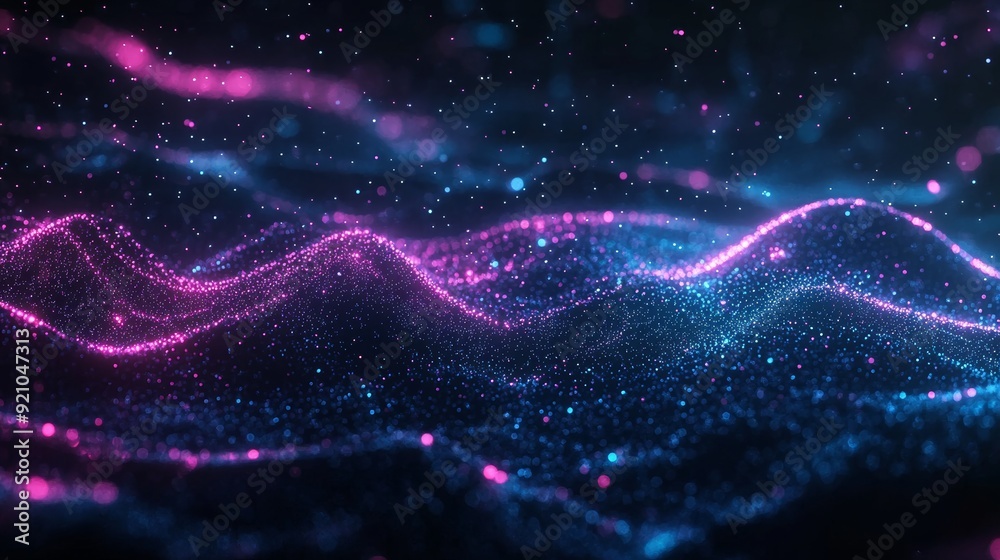 Obraz premium Cyberspace background with digital particles wave