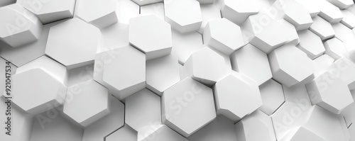 A hexagonal light grey background texture on a white background, a 3D illustration, and a 3D rendering