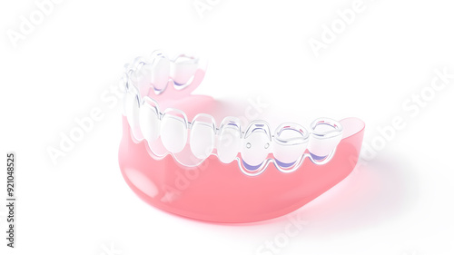 3d render of invisalign removable and invisible retainer with lower jaw over white background. Generative AI