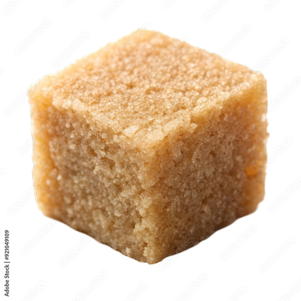 A small square of yellow cake on transparent background A small square of yellow cake on transparent background
