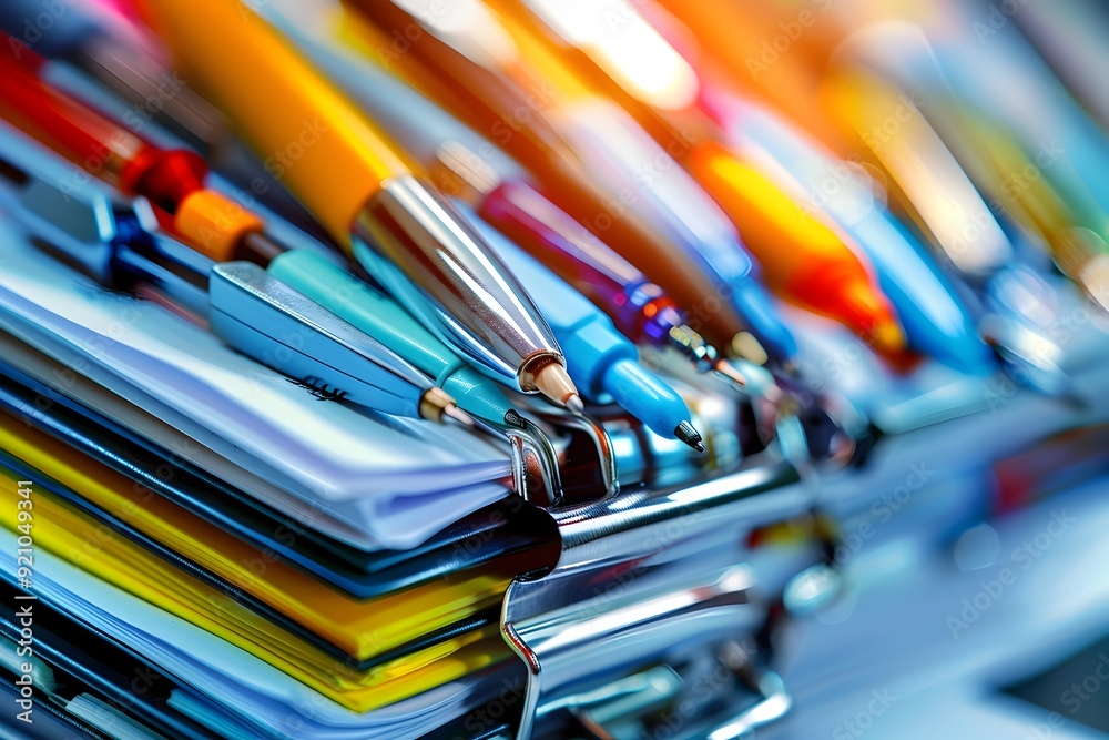 Colorful Pens and Papers in a Binder.