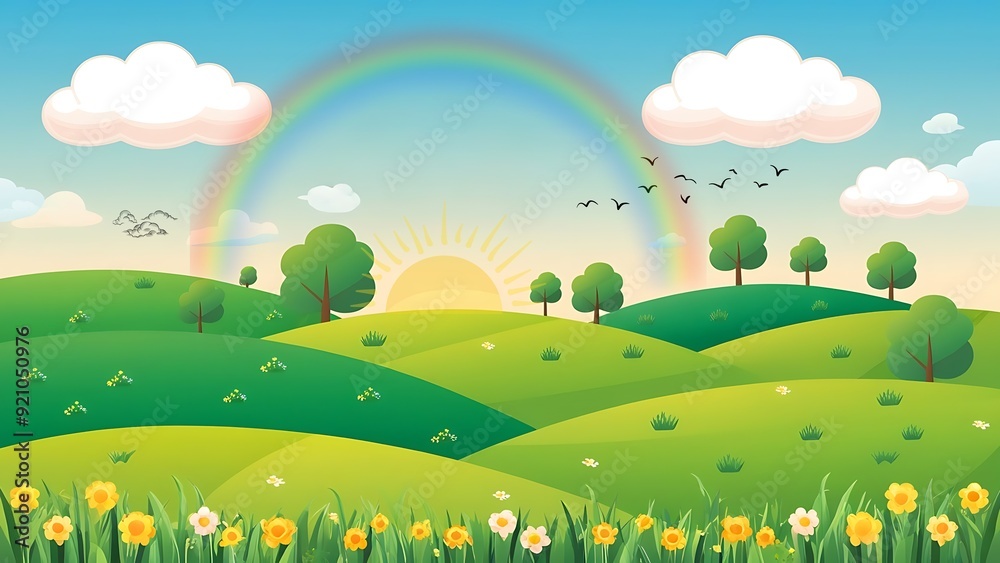 Naklejka premium summer landscape with green grass and sky