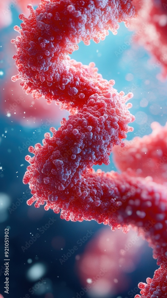 Close-up view of colorful, intertwined strands representing pathogens or microscopic organisms in a vibrant environment. Close-up view of colorful, intertwined strands representing pathogens or microscopic organisms in a vibrant environment.