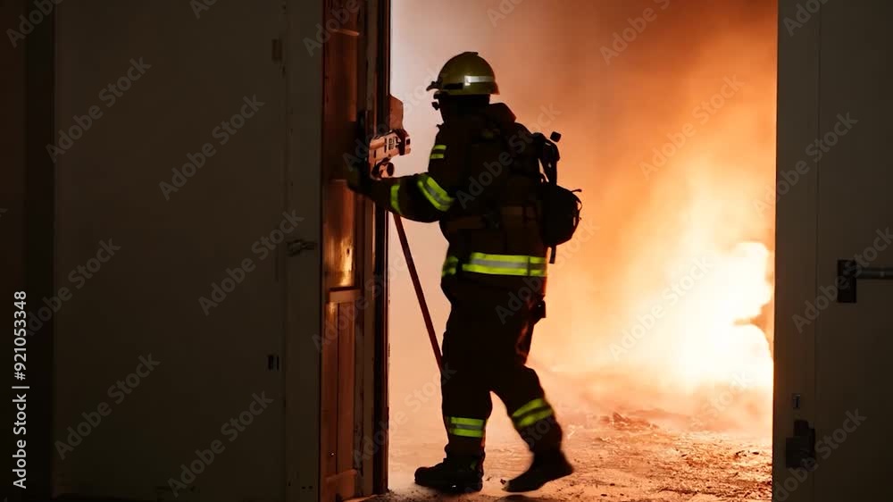 Firefighter breaking down a door, emergency, adrenaline rush Firefighter breaking down a door, emergency, adrenaline rush