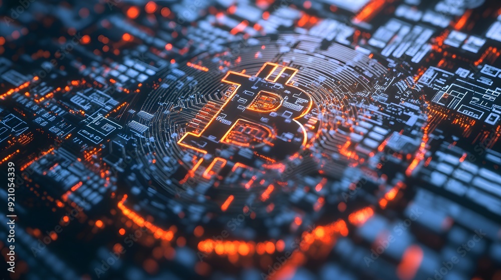 26. A futuristic digital interface showing real-time Bitcoin transactions