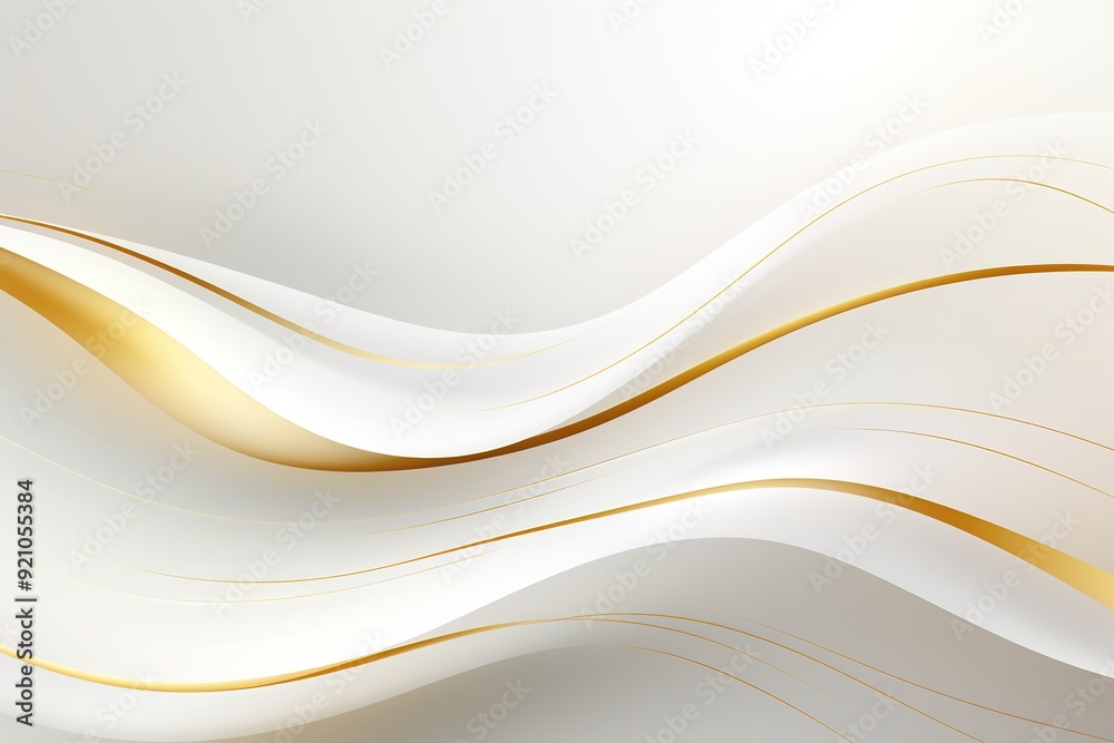 Abstract background with white and gold wavy lines.