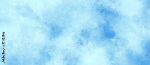 White and blue frozen ice surface color blurry and defocused Cloudy Blue Sky, watercolor picture painting illustration with clouds and stains, Classic hand painted Blue watercolor background.