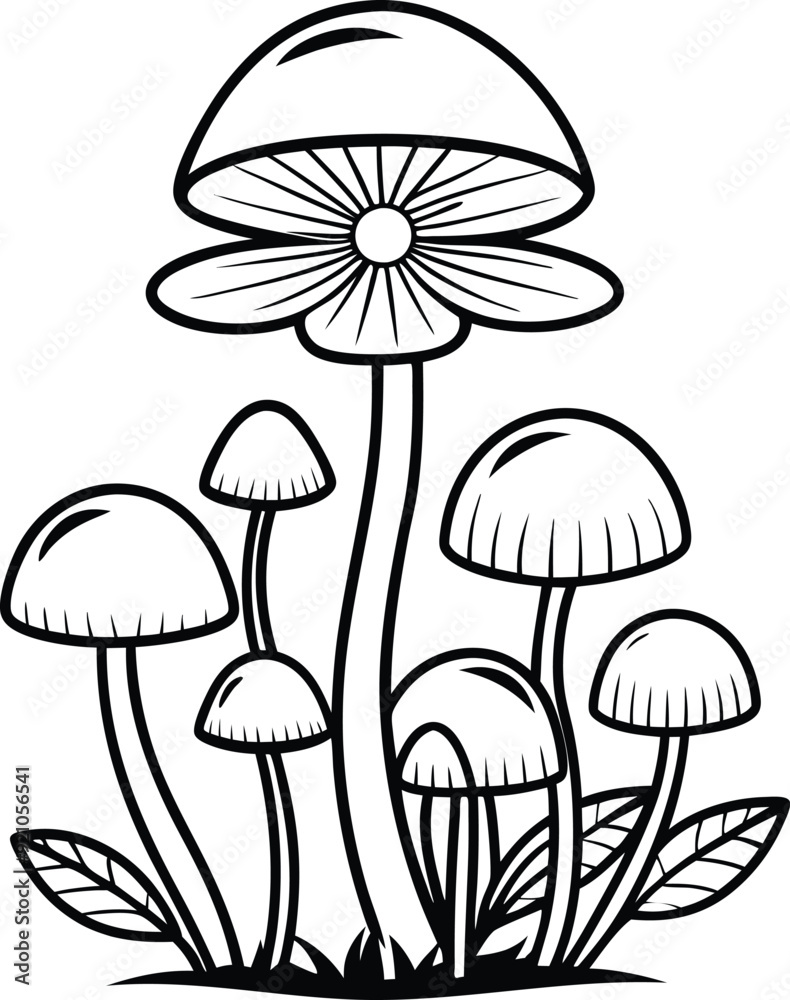 group of mushrooms line art illustration group of mushrooms line art illustration