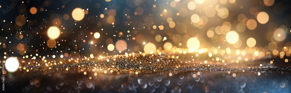 Golden Bokeh Sparkles on a Dark Background in a Soft and Dreamy Atmosphere Golden Bokeh Sparkles on a Dark Background in a Soft and Dreamy Atmosphere