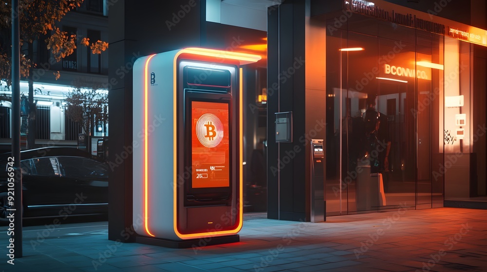 39. A futuristic Bitcoin ATM machine in a modern urban setting 39. A futuristic Bitcoin ATM machine in a modern urban setting