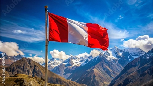 Peruvian Pride: A Vibrant Flag Soaring Through the Andean Skies generative AI