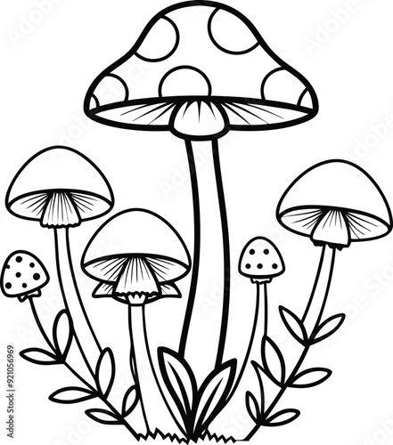 group of mushrooms line art illustration