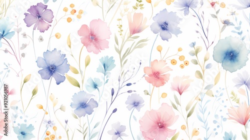 Beautiful watercolor floral design with pastel colors and delicate flowers on a light background.