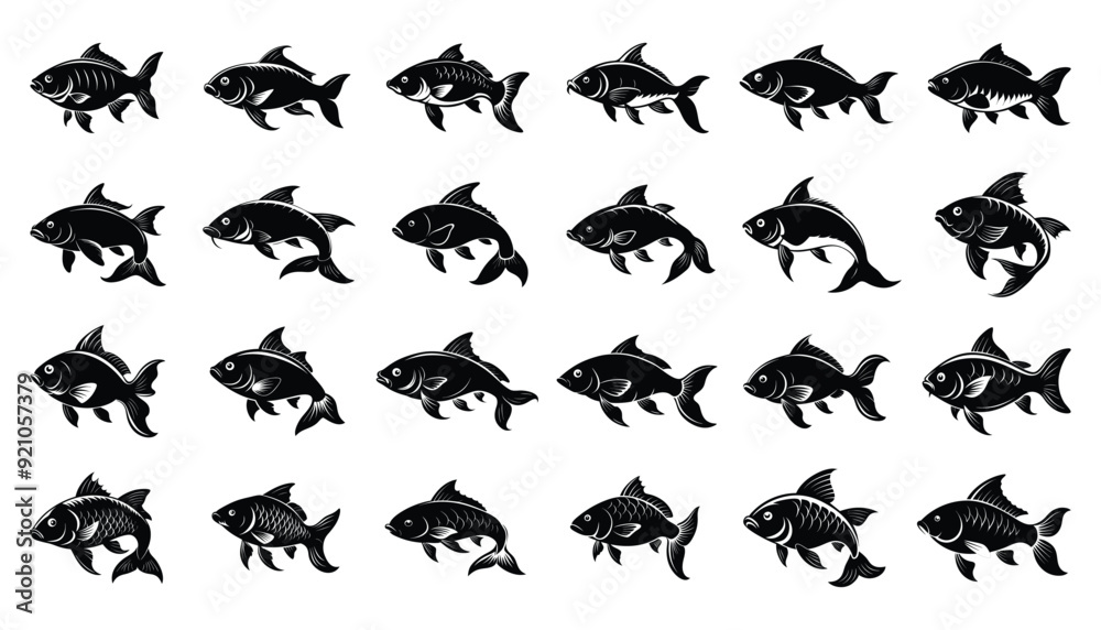 Obraz premium Carp fish silhouette design bundle set with white background