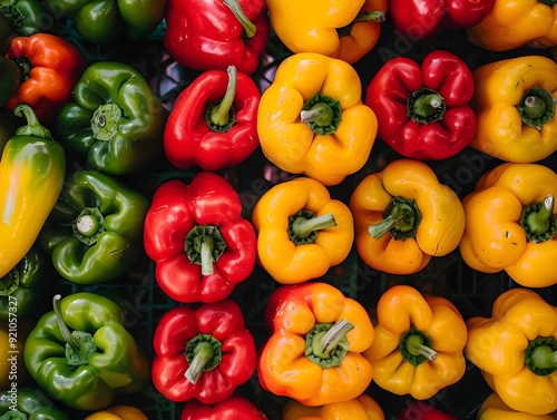 Vibrant Assortment of Colorful Bell Peppers in Appealing Arrangement