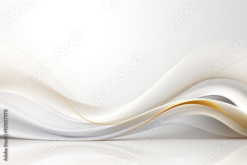 Abstract background with white flowing waves and gold lines.