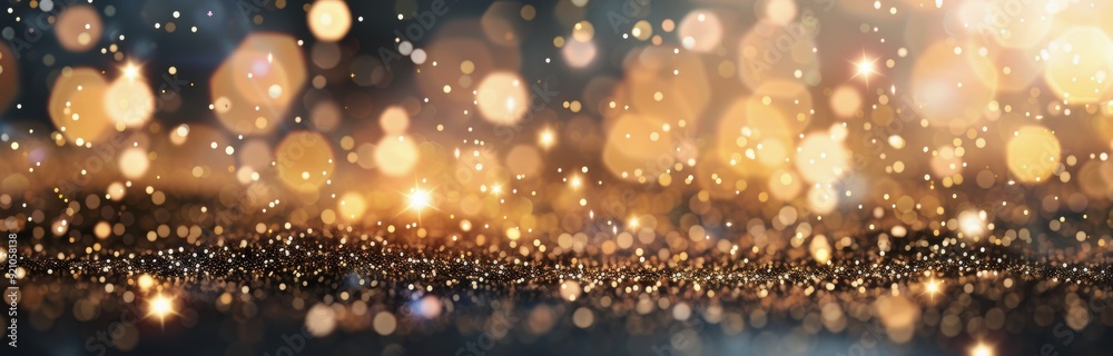 Golden Bokeh Sparkles on a Dark Background in a Soft and Dreamy Atmosphere Golden Bokeh Sparkles on a Dark Background in a Soft and Dreamy Atmosphere