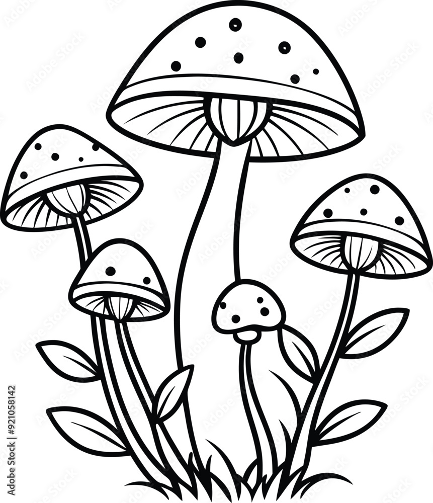 group of mushrooms line art illustration group of mushrooms line art illustration