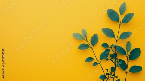 Green Leaves Against a Bright Yellow Background in Daylight