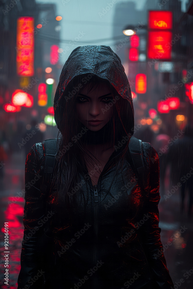 A figure in a cyberpunk outfit, highlighted by neon accents and surrounded by glowing city lights, A figure in a cyberpunk outfit, highlighted by neon accents and surrounded by glowing city lights,