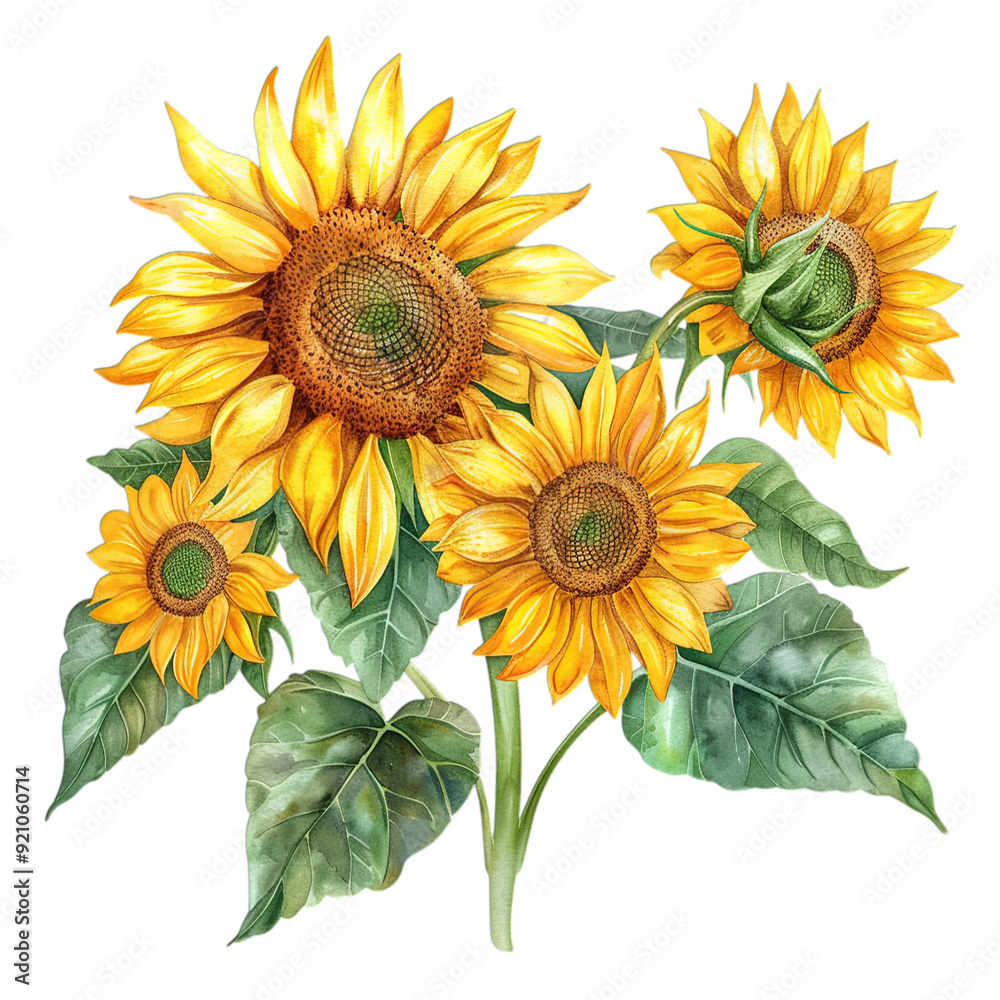 Bright and Cheerful Sunflower Kids - Children's Watercolor Illustration on White Background Bright and Cheerful Sunflower Kids - Children's Watercolor Illustration on White Background