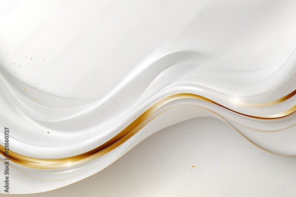 Obraz premium Abstract background with white waves and golden lines.
