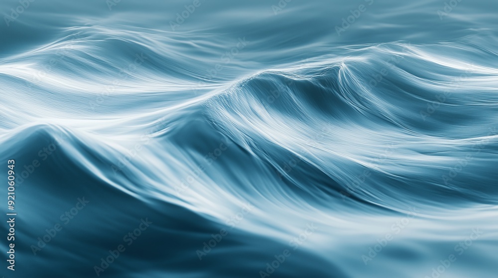 Abstract realistic photography of water waves running diagonally.