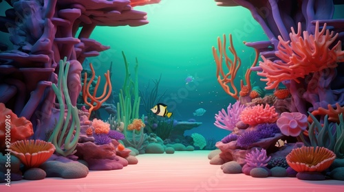 Fototapeta Naklejka Na Ścianę i Meble -  Colorful coral reef with a variety of fish and aquatic plants.