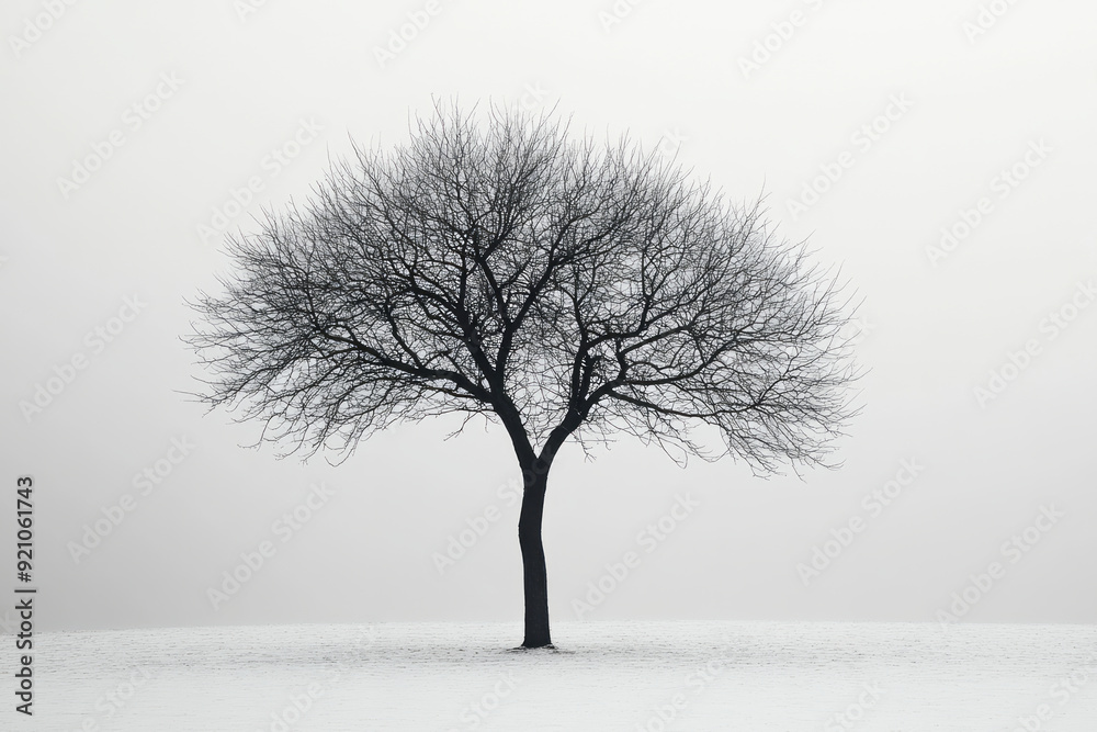 A monochrome background featuring a delicate black tree silhouette against a pale grey sky, A monochrome background featuring a delicate black tree silhouette against a pale grey sky,