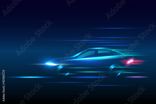 High speed movement design. sport car on high speed running concept.Fast silhouette. Abstract technology background. Vector illustration.