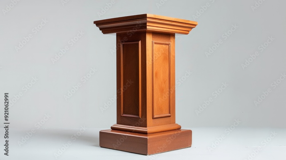 A traditional wooden podium with a rich mahogany finish, perfect for adding a touch of class and tradition to any speech. A traditional wooden podium with a rich mahogany finish, perfect for adding a touch of class and tradition to any speech.