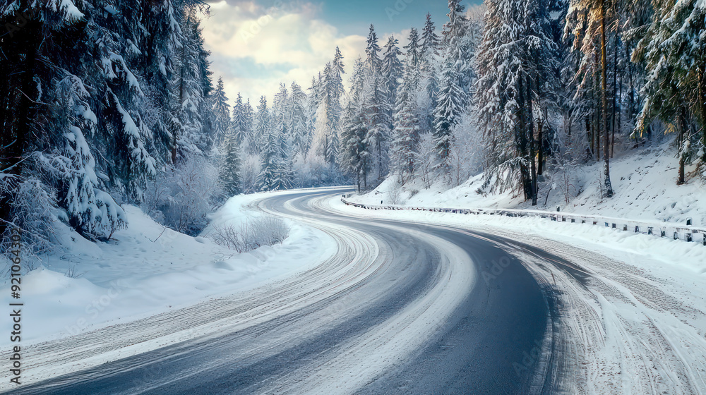 Obraz premium In winter, the roads are covered with a large amount of snow that has fallen and covered the roads.