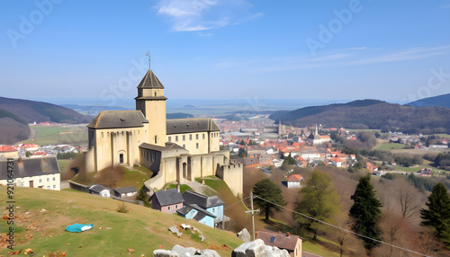 Hohennagold castle ruins overlooking swabian city of Nagold from hilltop isolated with white highlights, png photo