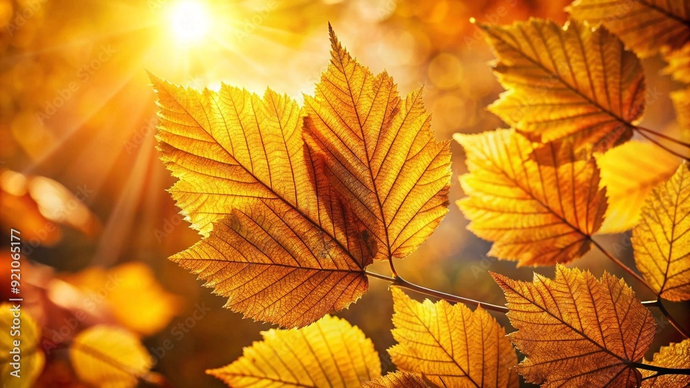 Golden Symphony: A Close-Up of Autumn Leaves Bathed in Warm Sunlight AI Generated Golden Symphony: A Close-Up of Autumn Leaves Bathed in Warm Sunlight AI Generated