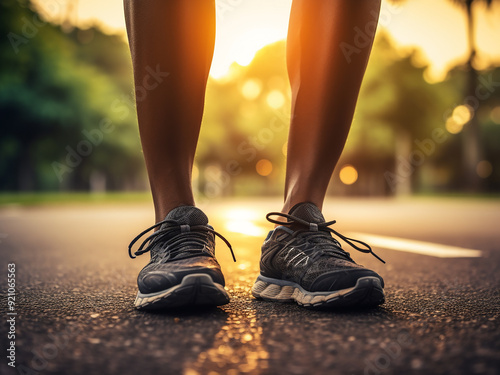 Closeup of a Black man in sportswear adjusting his shoelaces, ready for jogging