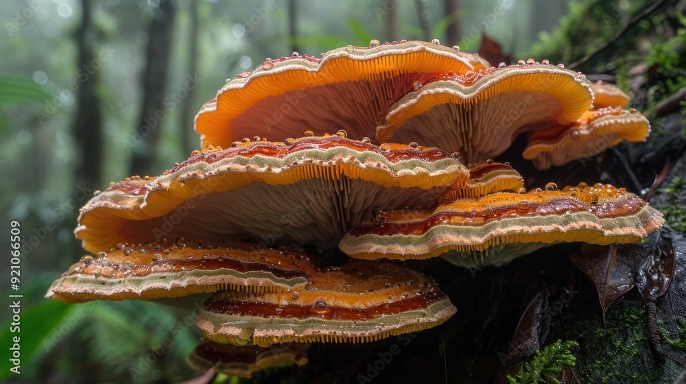 Orange and Brown Shelf Fungi with Water Drops Orange and Brown Shelf Fungi with Water Drops