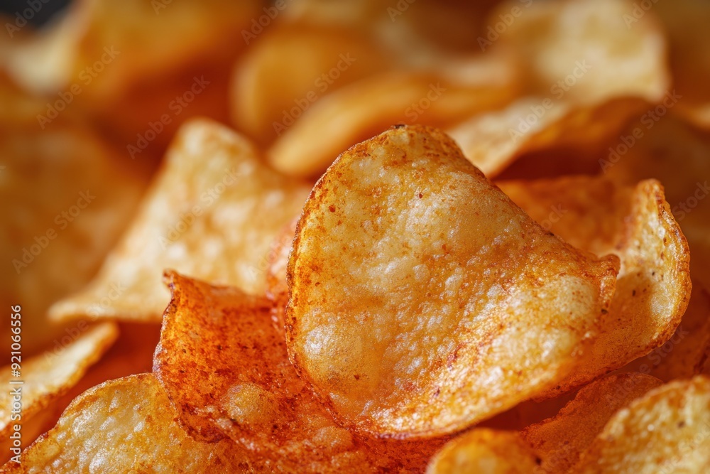 A Close-Up of Crunchy, Golden-Brown Potato Chips A Close-Up of Crunchy, Golden-Brown Potato Chips