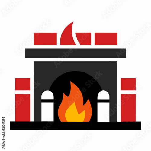 Cozy fireplaces with detailed mantels, crackling fire, and elegant hearths in vector format.