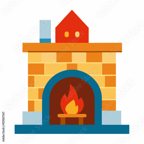 Cozy fireplaces with detailed mantels, crackling fire, and elegant hearths in vector format.