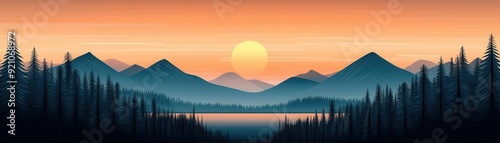Brushland landscape flat design top view sunset theme cartoon drawing Complementary Color Scheme