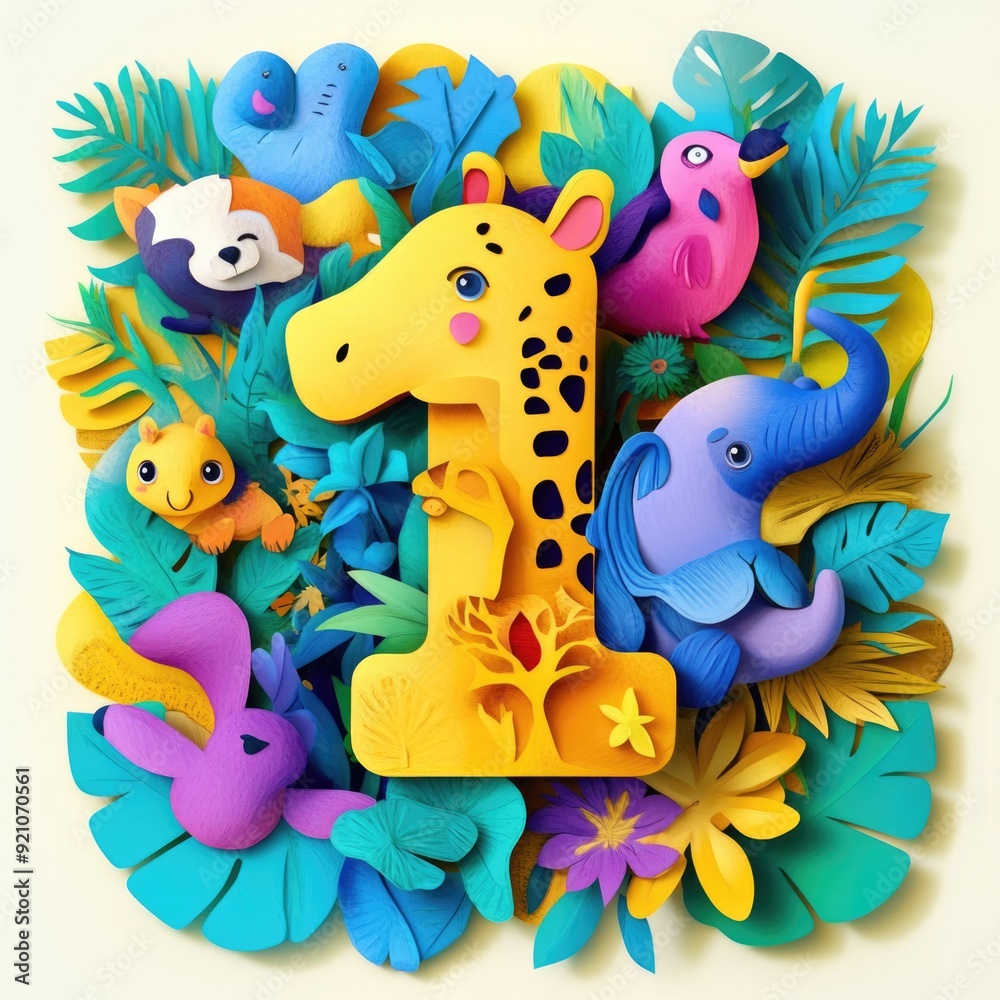 Naklejka premium Paper cut style illustration, colorful 3D whimsical, text 