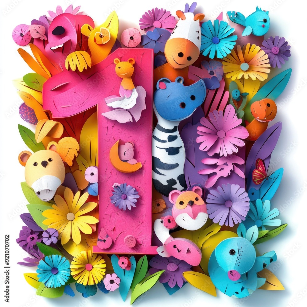 Paper cut style illustration, colorful 3D whimsical, text Paper cut style illustration, colorful 3D whimsical, text